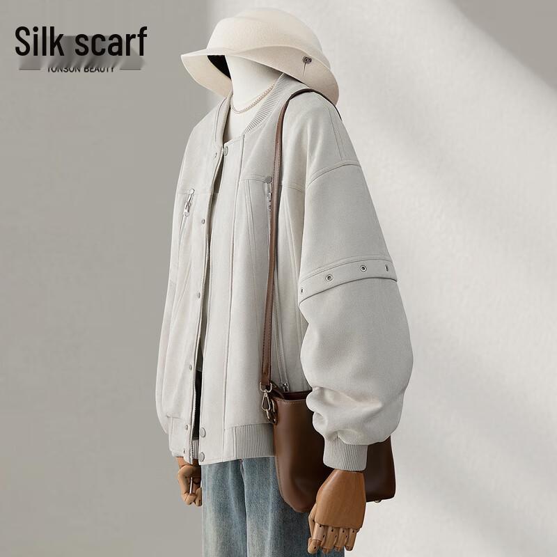 

Sibaishe Women s Zipper Decor Round-Neck Jacket XL