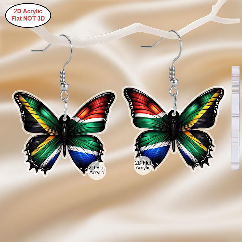 2D Flat Colorful Butterfly South Africa Flag Acrylic Material Dangle Earrings Lightweight Colorful Earrings for Women Jewelry Gifts