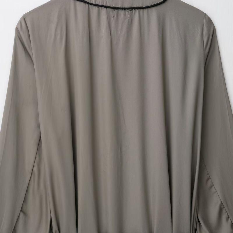 Kaslead New Women clothes Western Style Fashion Simple Loose Satin Lace-up Long sleeve Nightgown Dress