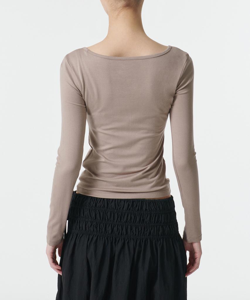 Musinsa Standard Woman Women'S Tencel Slim Ballerina Long Sleeve T-Shirt [Grayish Beige]