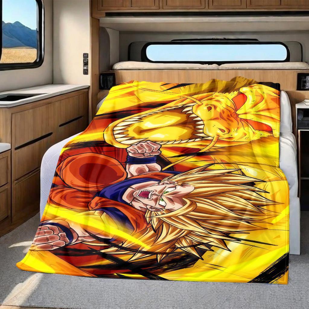 1pz Coperta in Flanella con Stampa Son Goku, Alta Qualità per Tutte le Stagioni, Decorazione per la Casa, Calore e Comfort, Perfetta per Regali di Natale