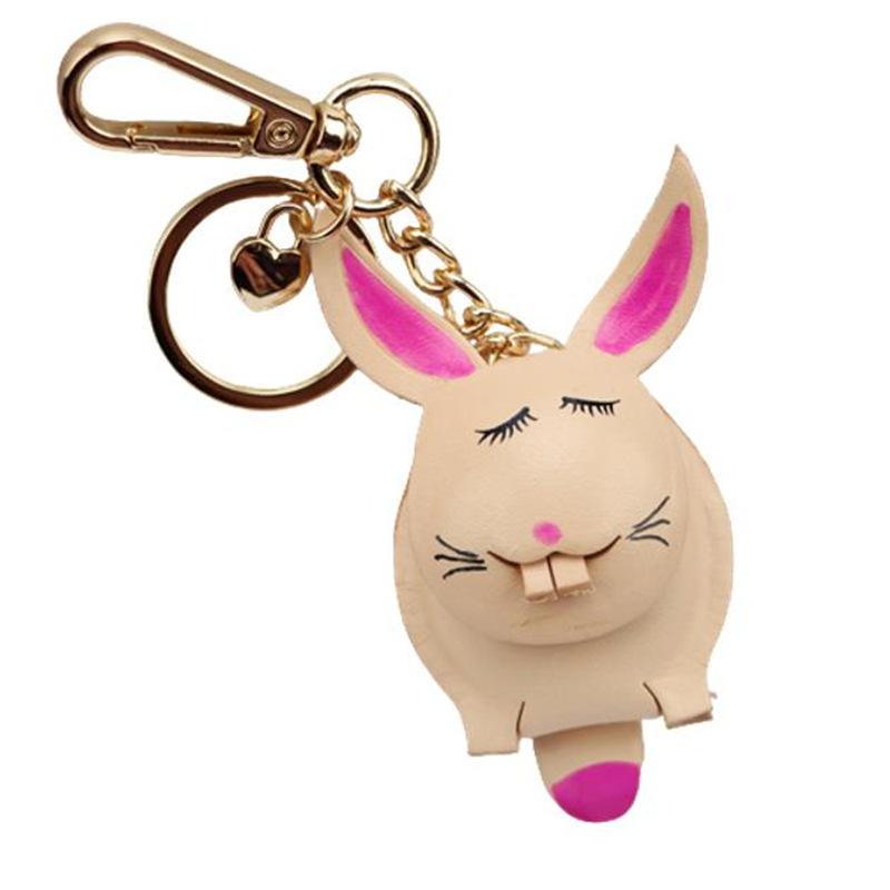The First Layer Of Cowhide Bunny Pendant, Car Keychain, Leather Rope, Bag, Pendant, Accessories, Zodiac Gifts.
