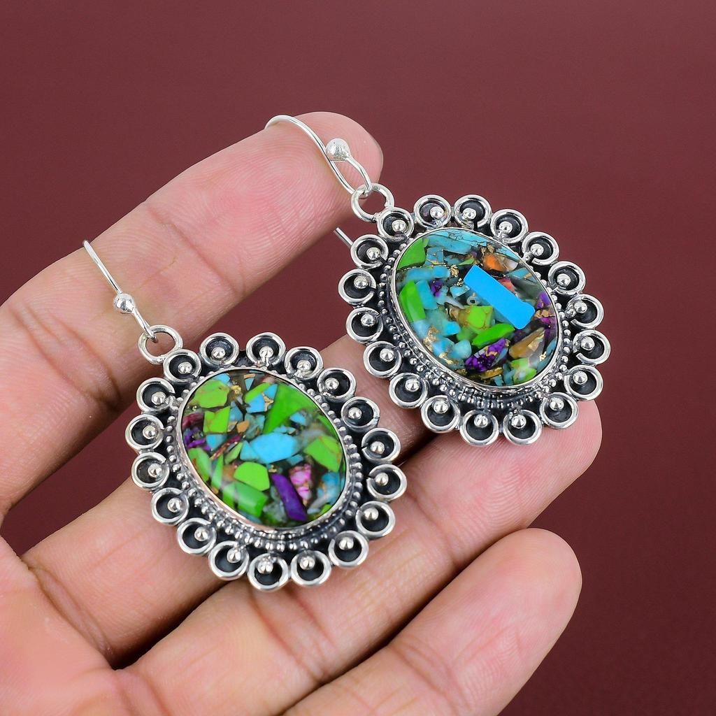 Fiesta Kingman Turquoise Earring Multi Copper Turquoise Earrings 925 Sterling Silver Earring Handmade Gemstone Jewelry Latest Design Earring