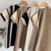 2025 New Pleated Color Matching Loose Fashion Casual T-shirt Long Wide Leg Pants Knitted Suit