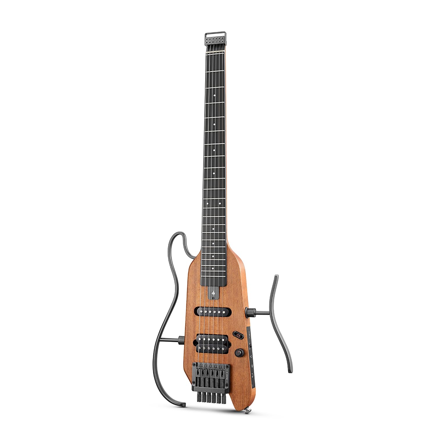 

Donner HUSH-X Electric Guitar Headless Travel Guitar Portable Mini Electric Guitar Mahogany Body Perfect for Traveling and Practice Natural
