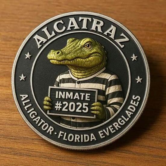 Crocodile Inmate Mugshot Coin Prison Memorabilia Crocodile Challenge Coin Florida Everglades Prison Collectible Crime History Coin Gift for Collectors