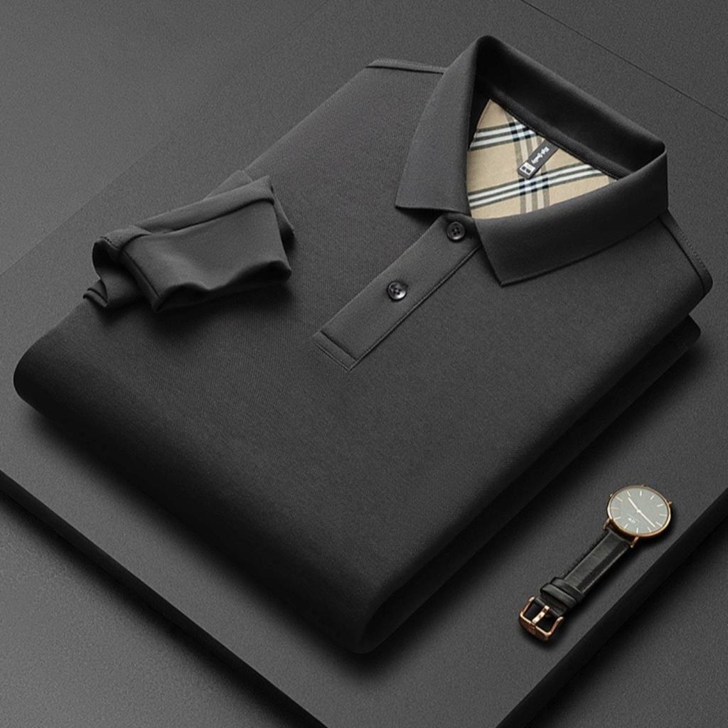 TrendHub New Men's  Cotton Business Long Sleeve Solid Color Polo Shirt Fashionable Warm Comfortable Autumn Winter Top