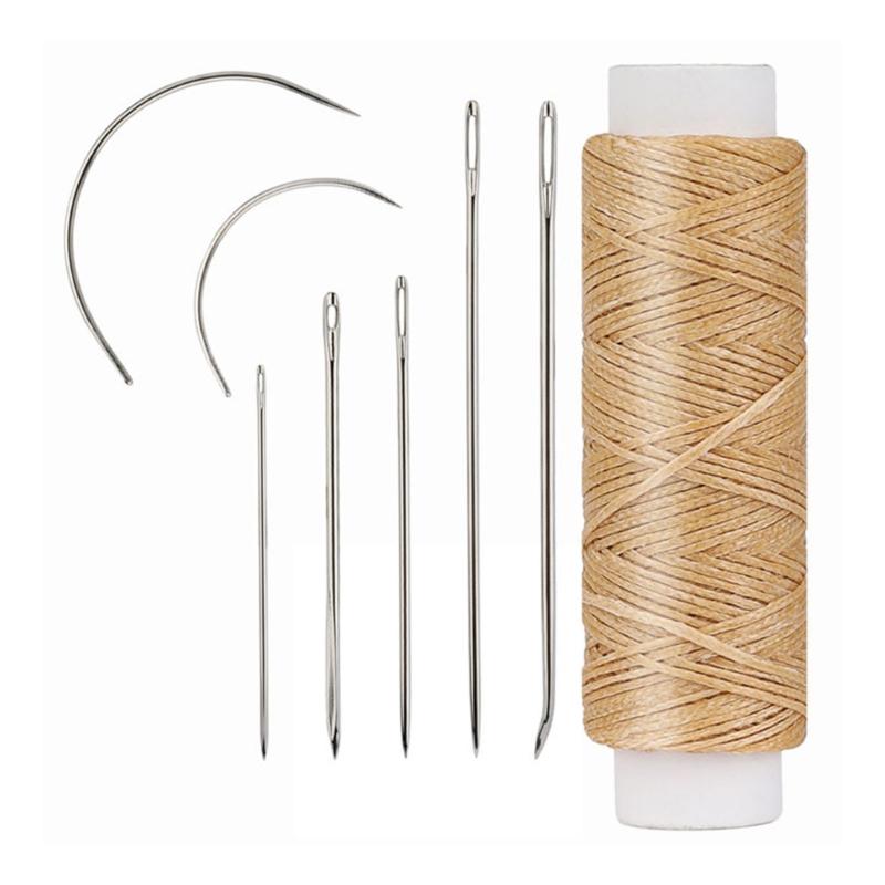

10 Set Curved Needle Upholstery Leather Sewing Needle Set Leather Hand Sewing Needle with Waxed Thread Sewing Tool