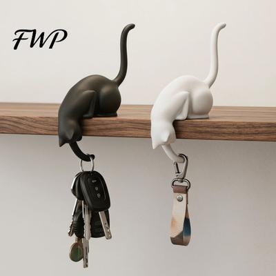 Katzen Tischdeko Niedlicher Schlüsselhalter 3D Gedruckte Figur Kätzchenförmiger Haken Pfoten Hänger für Wandregal Eingangsbereich Aufbewahrung