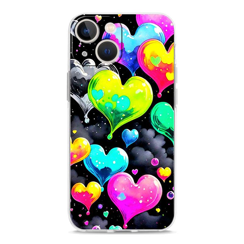 Phone Case For iPhone 16 Cases iPhone 15 12 13 14 16 Pro Max X XR XS Max 15 Plus iPhone11 Cover Oil Painting Graffiti Heart