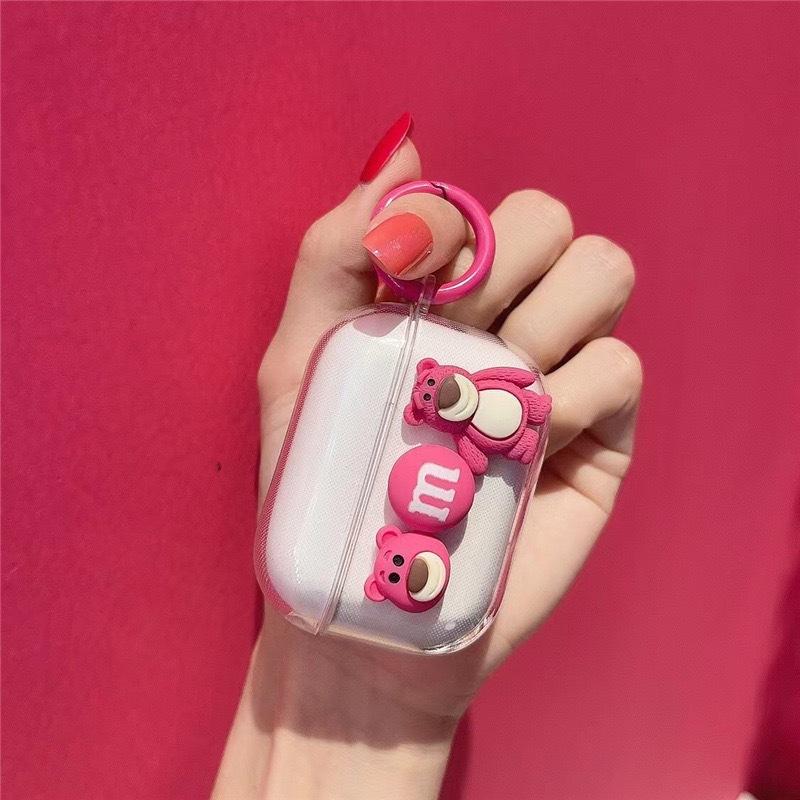 Cute Cartoon Strawberry Bear Pink Girl Heart Earphone Case Is Suitable For Airpods 1 Generation/2 Generation/3 Generation