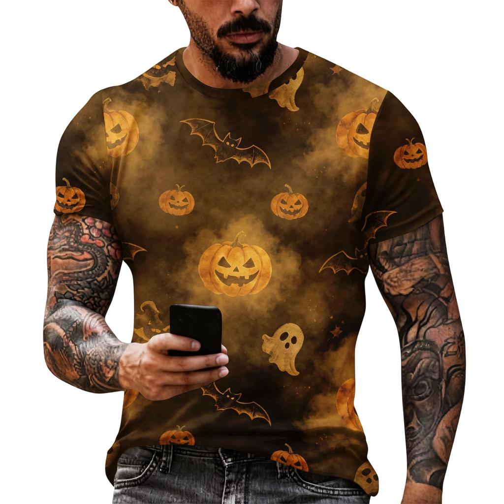 Men's Halloween Print Short Sleeve T Shirt Loose Fit Casual Summer Daily Top Comfortable Lightweight Fabric Breathable Design