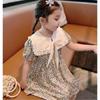 Girls Floral Dress Summer Lapel Western Style Little Girl Princess Dress