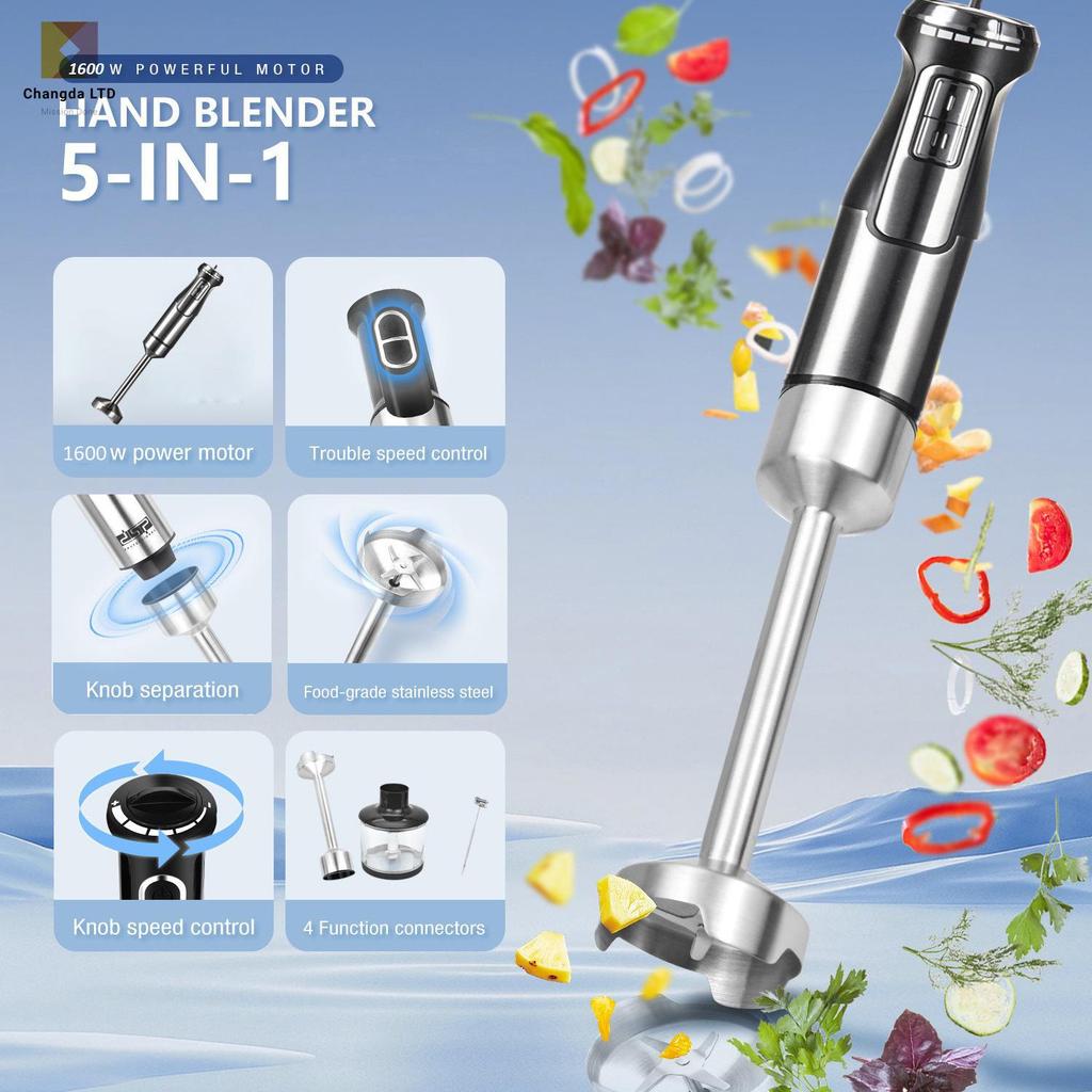 5-in-1 Handheld Electric Blender: 1600W Multi-Functional Food Processor & Baby Food Maker with Egg Beater