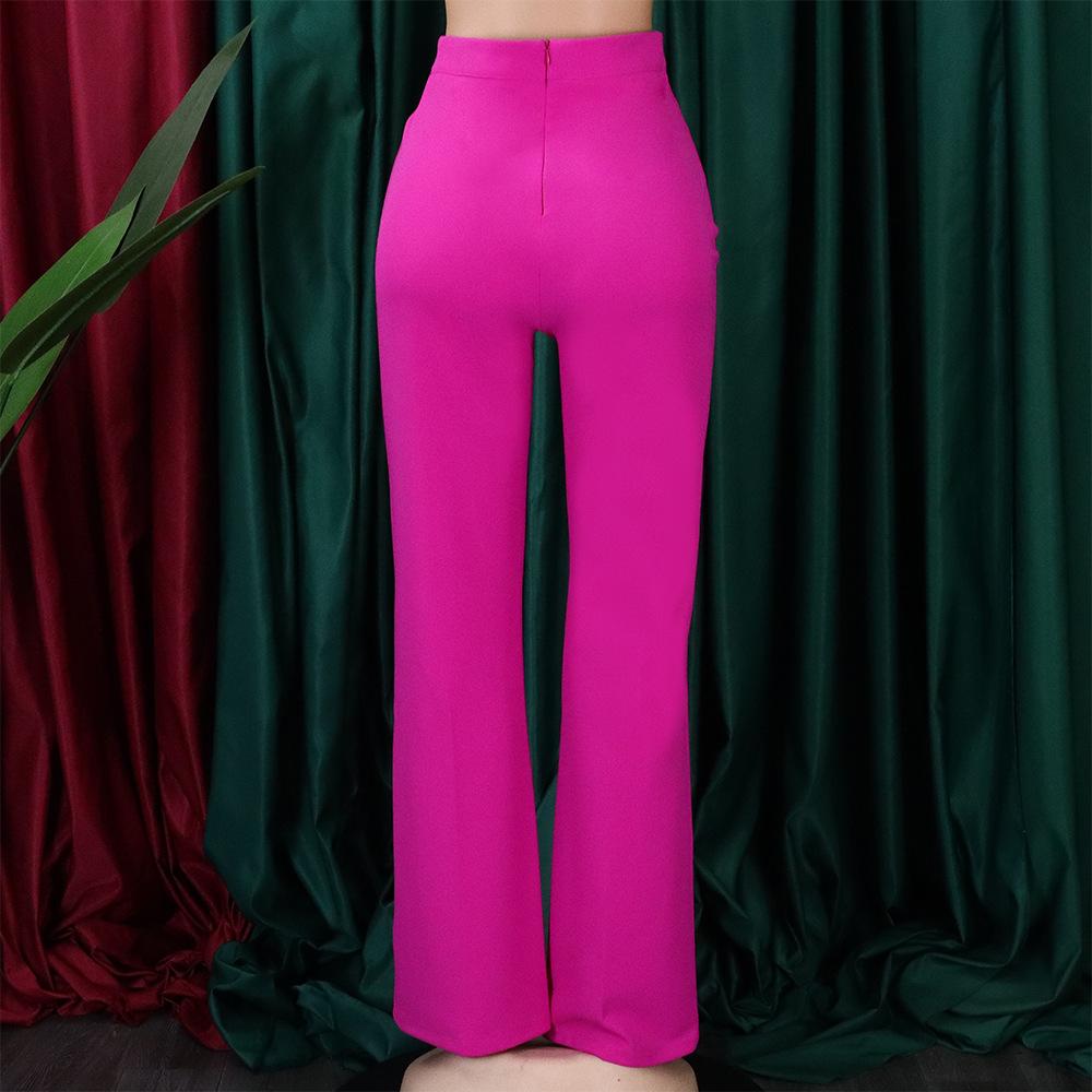 Women's Fashion Casual Solid Color Print High Waist Trousers Pants & Capris