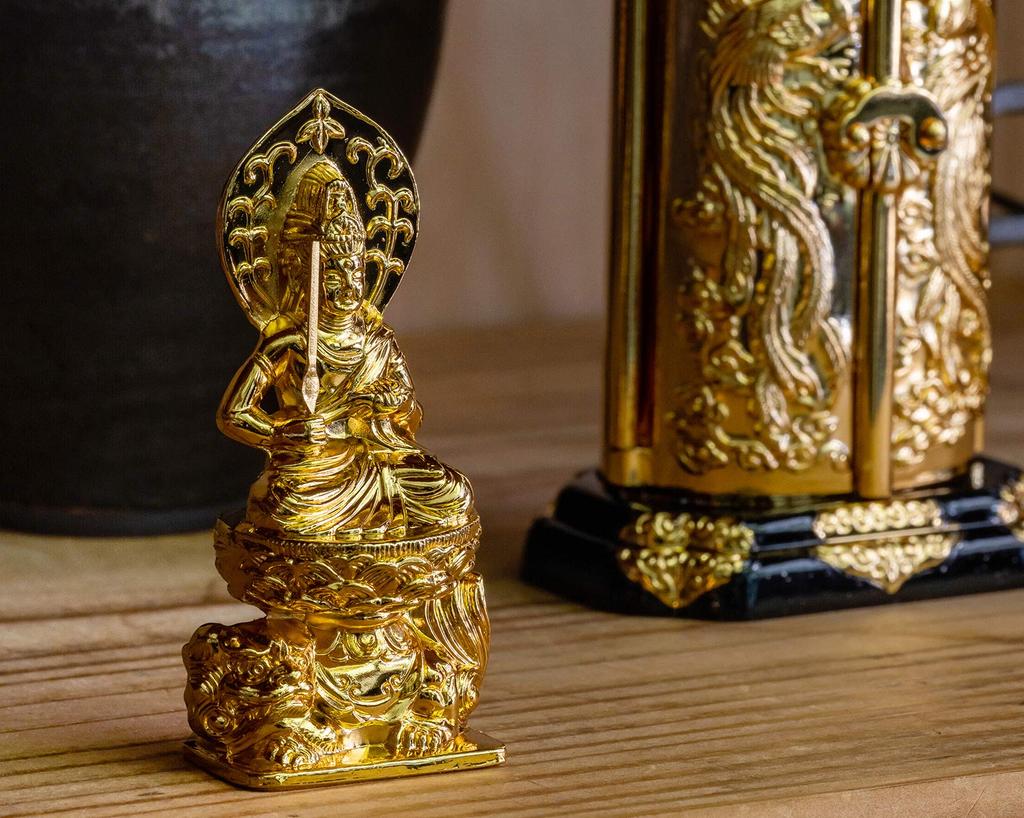 Small Manjusri Bodhisattva Buddha Statue Gold by Sculptor Keishu Original model in the Year of the Zodiac guardian Takaoka Bronze Bosatsu (7.2cm,