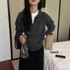 Black polo neck long-sleeved knitted sweater for women's autumn and winter lazy style loose casual v-neck sweater top