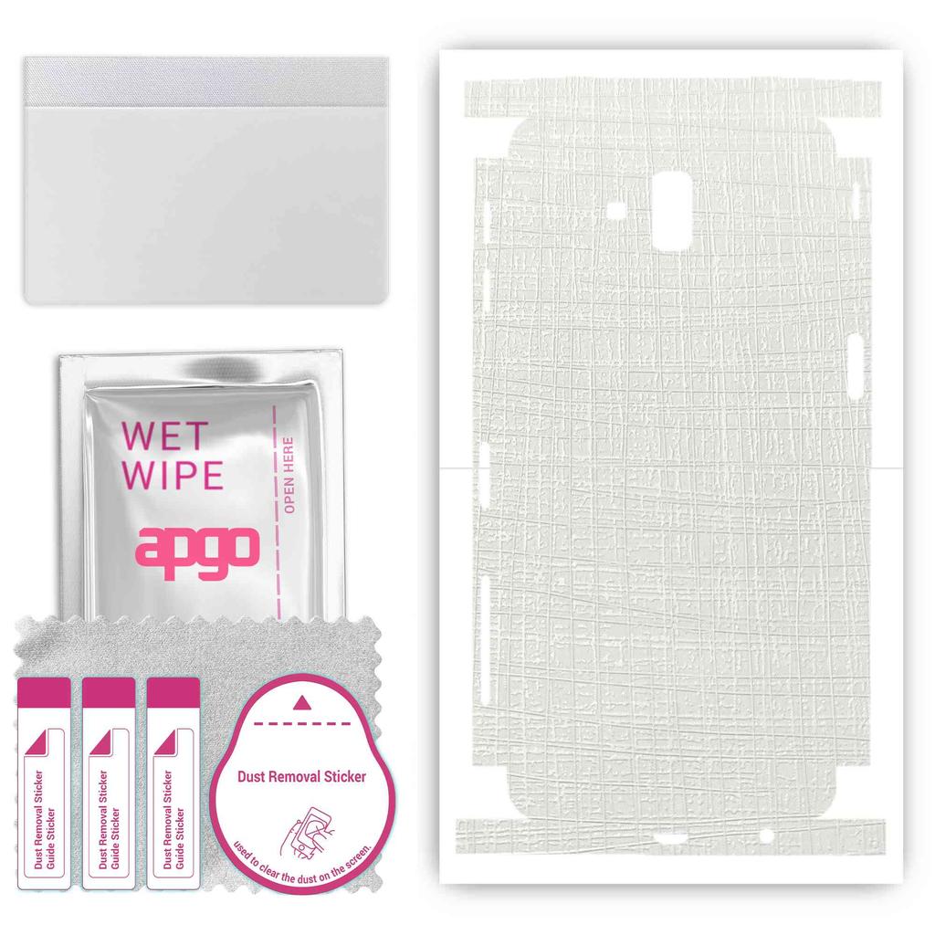 apgo Protective Skin Sticker for the back+sides compatible with Samsung Galaxy J6 Plus, Full Wrap Film, Foil, Vinyl - Pattern White Fabric
