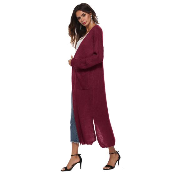 Lässiger Damen Herbst Winter Einfarbig Langarm Schlitztaschen Warmer Cardigan