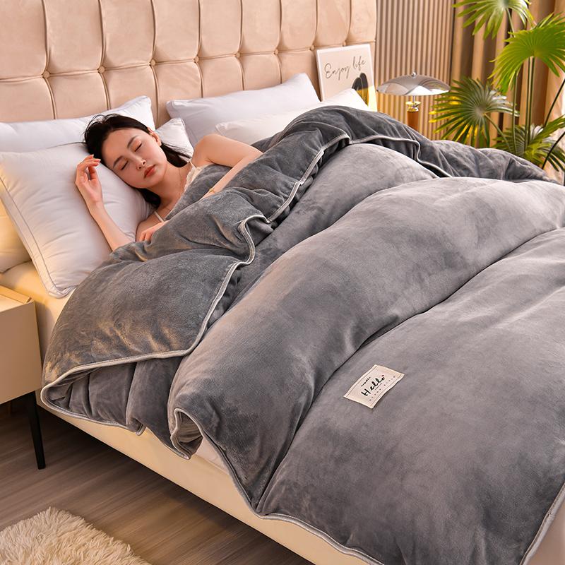 Solid Color Thickened Milk Velvet Duvet Cover Hotel Luxury Dark Green Single Double Comforter Cover Home Warm Soft Quilt Covers