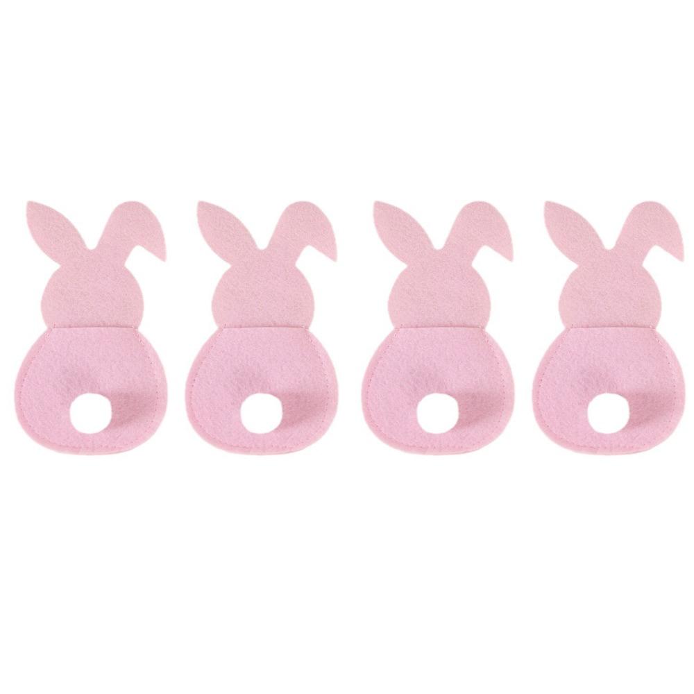 4pcs Rabbit Easter Fork Bag Reusable Cutlery Holder Bag Cute Easter Bunny Utensil Holder  Felt