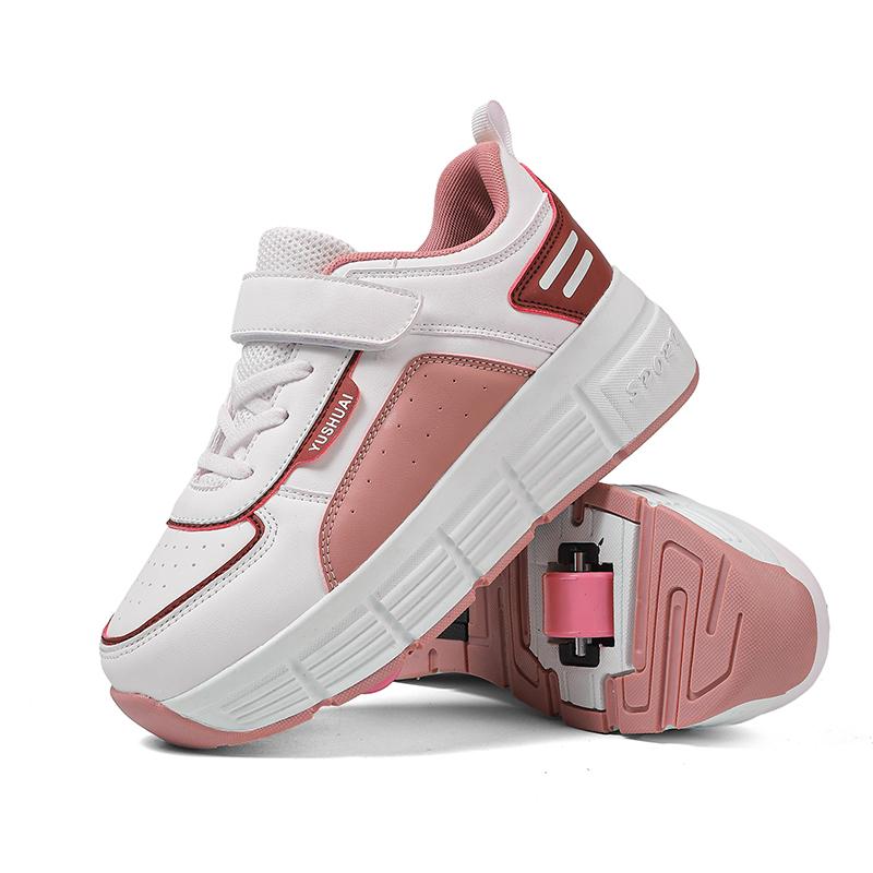 TUINANLE Small Four-wheel Walking Shoes Pink Teenager Sport Shoe Girls Kids Unisex Two Wheel Pulley Walking Shoes