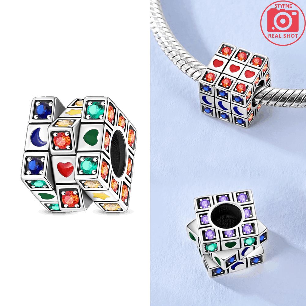 Original Star Moon Watch Rotating Cube Copper Blue Heart Bead Fit Bracelet Women Accessory Valentine'S Day Gift Jewelry Diy