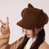Japanese Style Cute Woolen Cat Ear Beret For Women Autumn And Winter Duckbill Octagonal Hat