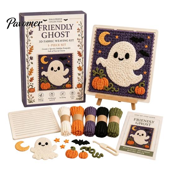 Fun Wool Weaving Materials Halloween Fabric Kit, Spooky Pumpkin Ghost Witch Skull DIY Parent Child Interactive Activity Craft Handmade No Sewing