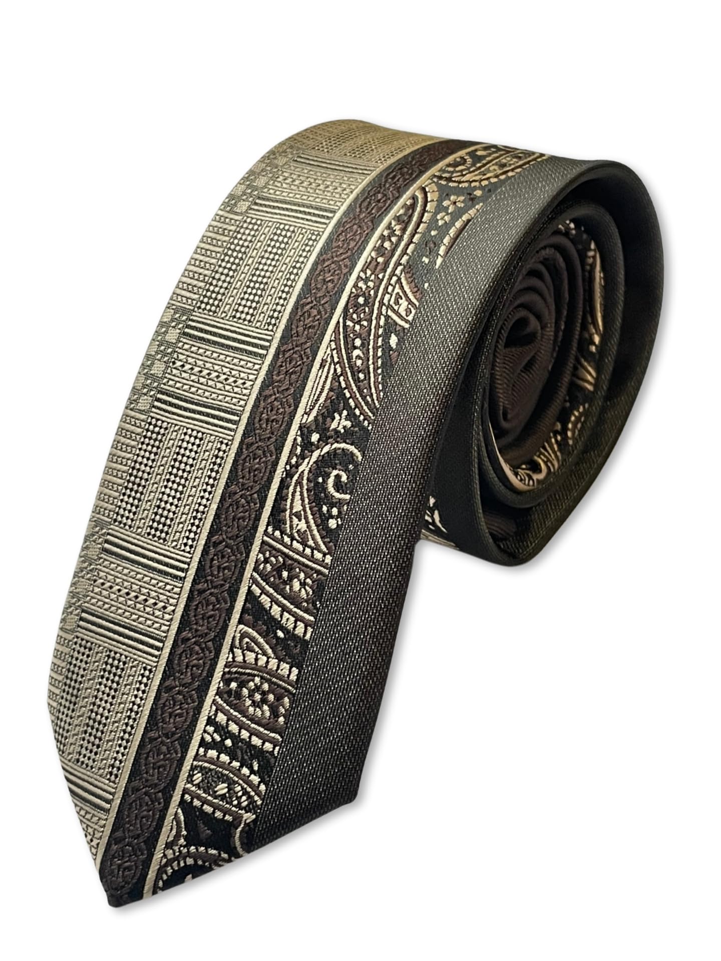 [BUBU Ohana] Narrow Slim Tie, Large, 6cm Blade Width, Geometric Paisley Pattern, Men s Tie, All Seasons (Spring, Summer, Autumn, Winter), Office,