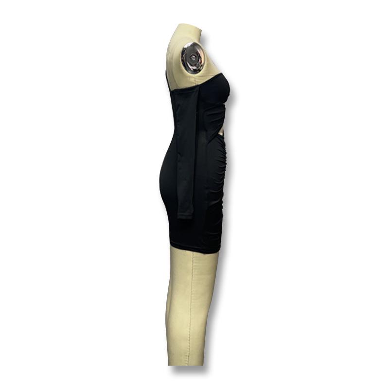 2022 European & American Style Sexy Long-Sleeve Drawstring Hollow Slim Dress