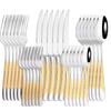 30Pcs Tableware Set Stainless Steel Mirror Gold Dinnerware Set Knife Fork Tea Spoon Flatware Kitchen Home Cutlery Set