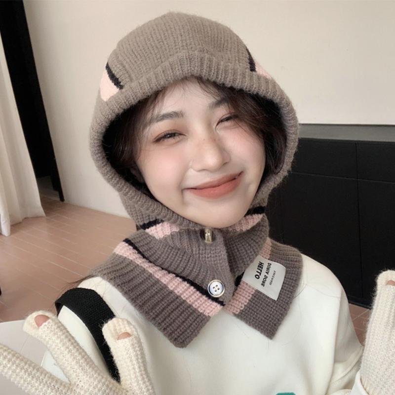 

Balaclava Women S Autumn And Winter Korean Style Warm Ear Protection Scarf Integrated Knitted Hat Able Pullover Wool Hat серый