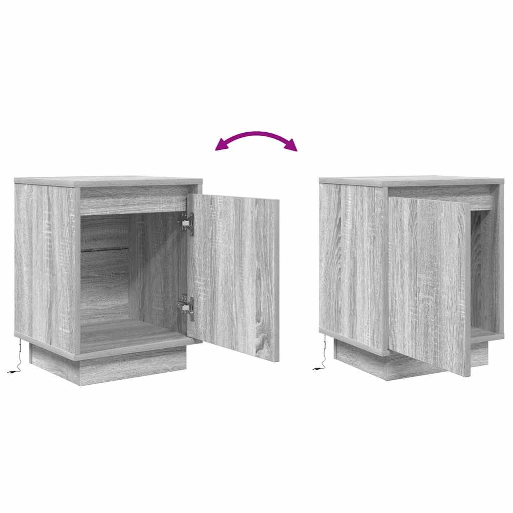 Nightstand with LED Lights Grey Sonoma 38 x 34 x 50 cm