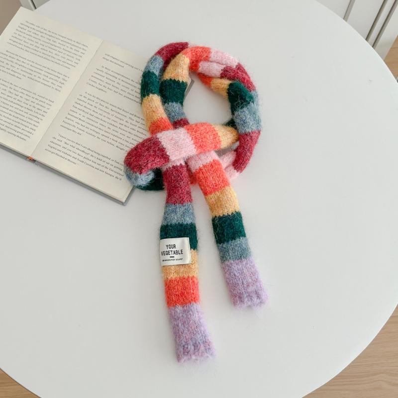 Women'S Thin Narrow Long Colorful Striped Scarf Autumn And Winter New Design Hot Girl All-Match Decorative Scarf