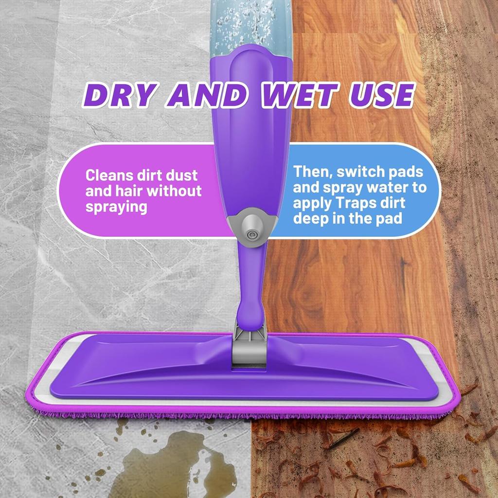Spray Mops For Floor Cleaning: Wet Mop For Hardwood Tile Wood Laminate Vinyl - 3 Washable Microfiber Pads For Swiffer Powermop - Absorbs Pet Hair Dust