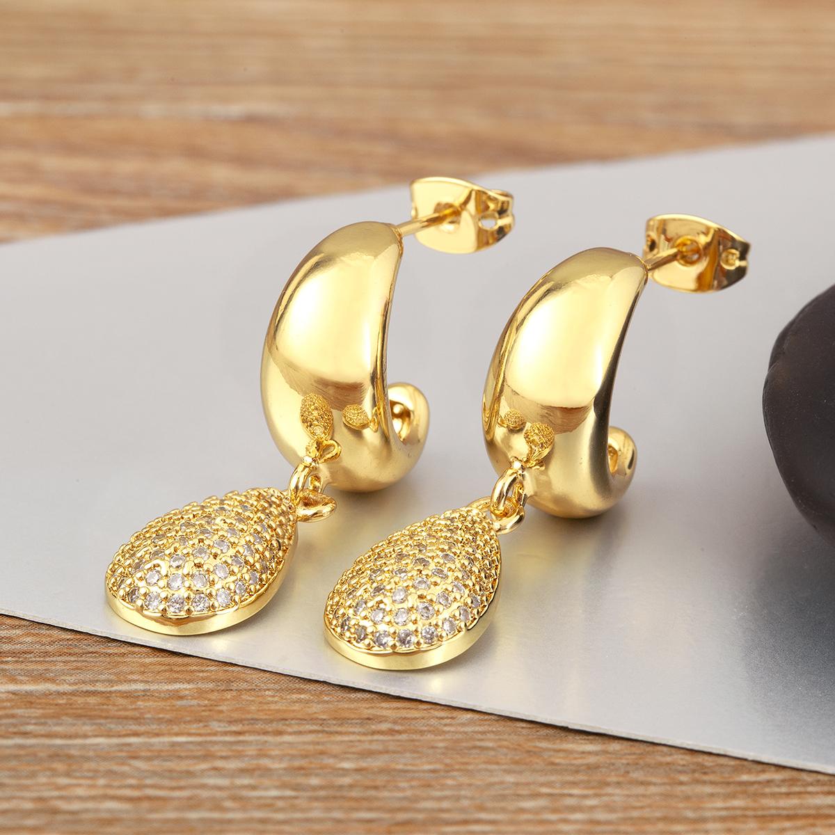 Nidin New Arrival Waterdrop/Chain Shape Personality Drop Earrings For Women Punk Style Cubic Zirconia Ear Jewelry Gift Wholesale