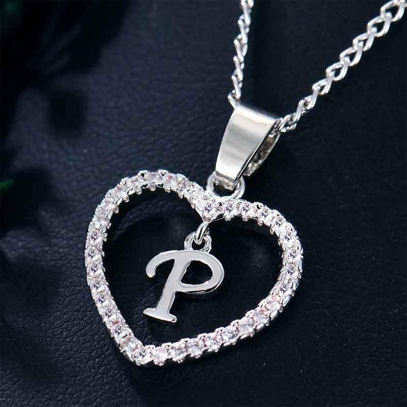 Heart Letters 26 Love Crystal Women Silver Plated Chain Jewelry Necklace