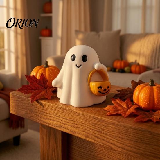 Halloween Ghost Decor Figurine, Cute Resin Statue, Creative Holding Figurine Bat/Drink Tabletop Ornament for Home Party, Trick or Treat Gift