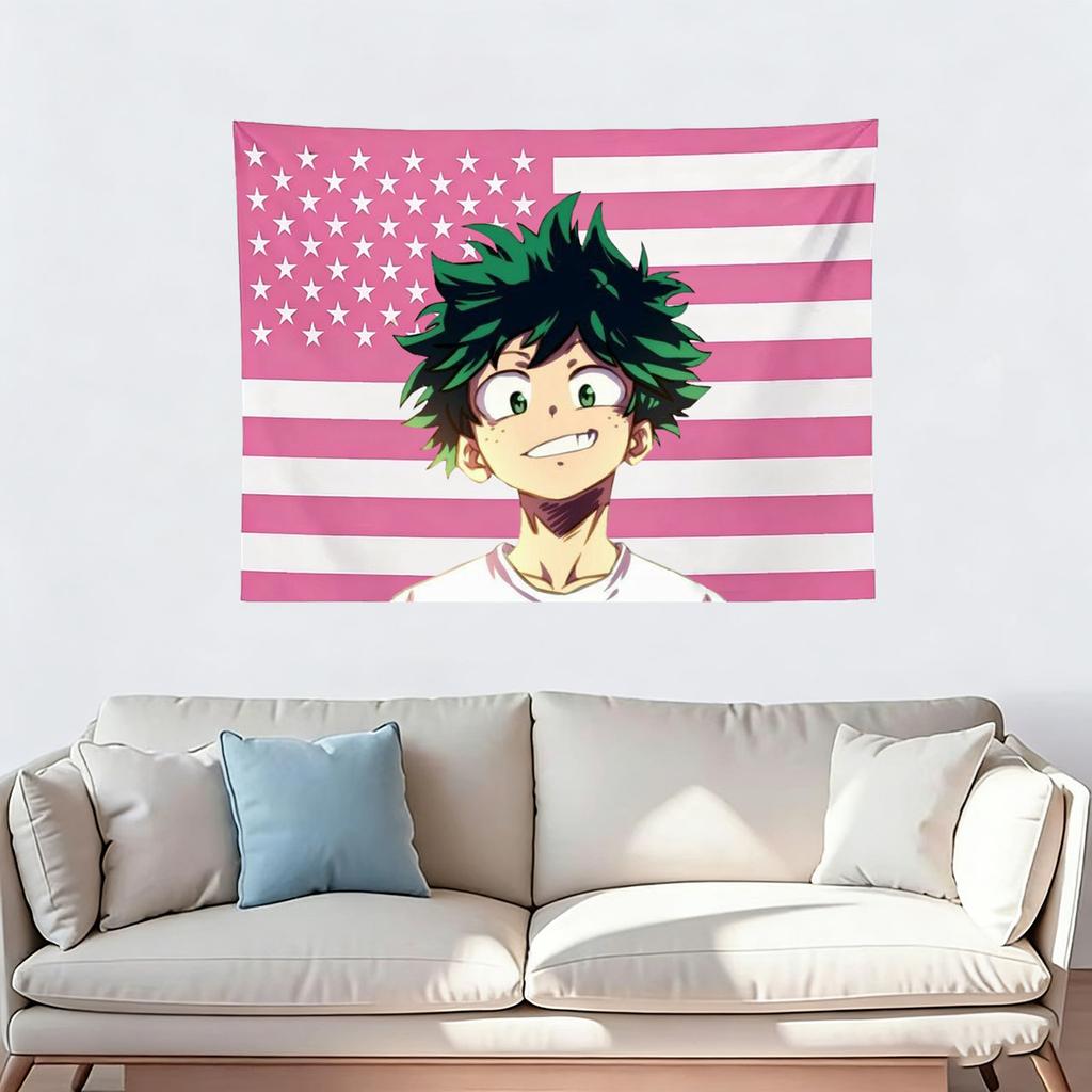 My Hero Academia Deku Pink American Flag Tapestry Anime Wall Decor Flat Print Bedroom Dorm Banner MHA Fan Gift