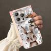 Cute Love Heart Rabbit Glacier Texture Case For iPhone 17 Air 16 15 14 13 12 11 Pro Max Plus 16E With Glass Lens Protector Cover