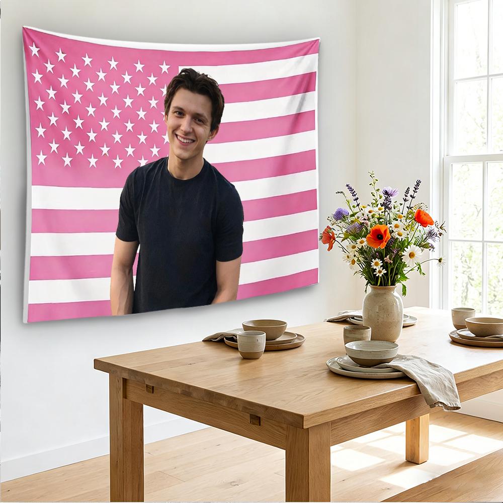 Tom Pink American Flag Tapestry Celebrity Portrait Wall Hanging Bedroom Fan Decor Gift