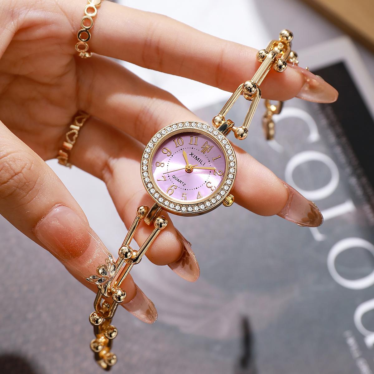 Niche Diamond-Encrusted Luxury Fashion Digital Women S Watch Chain High-End Round Compact Watch