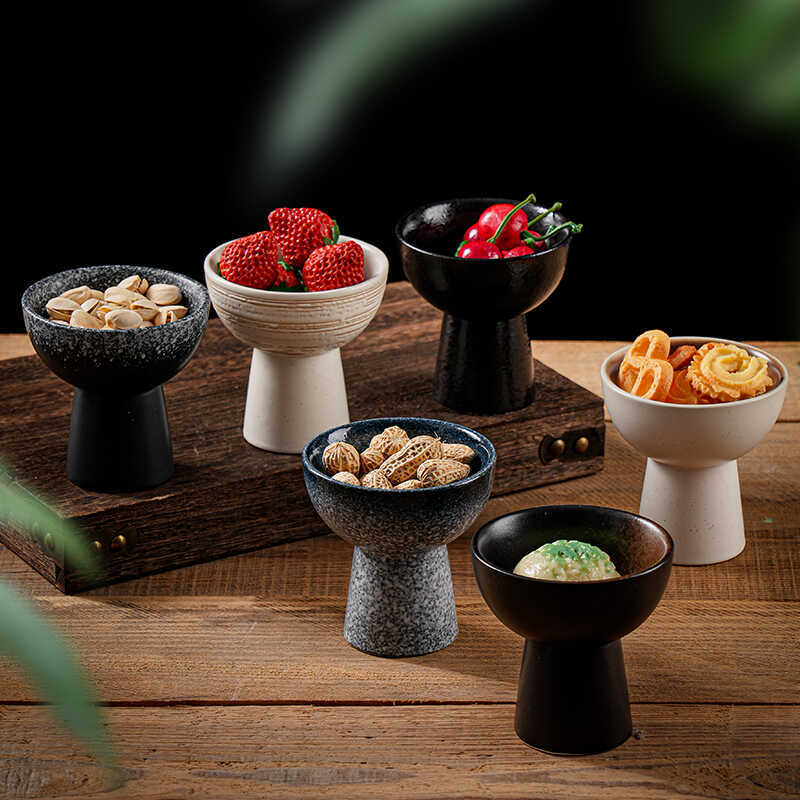 Hohe Füße Keramikschale Dessertschale Eisbecher Speiseteller Servierteller Obstteller Salatschüsseln Suppenschüssel Snackschale Schale
