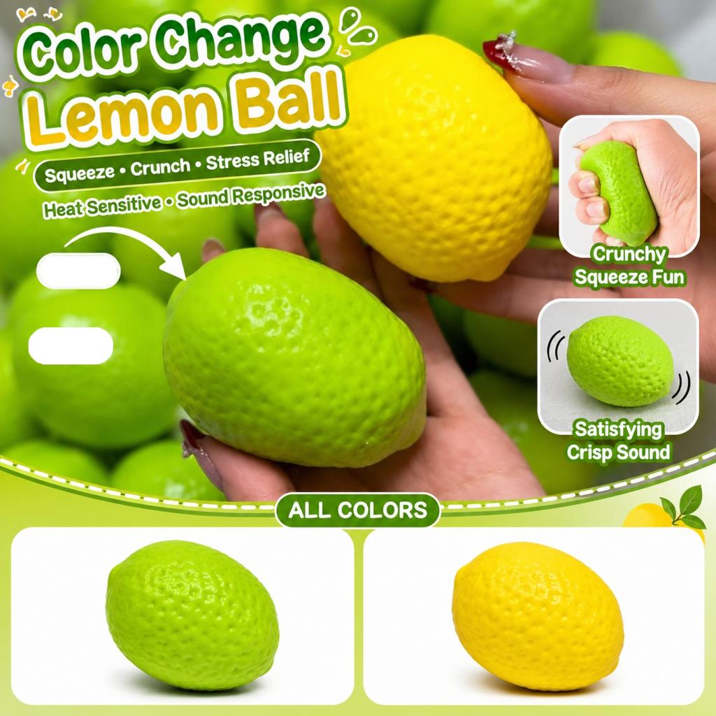 Color Changing Lemon Stress Ball - Toy with Crunch Sound for Stress