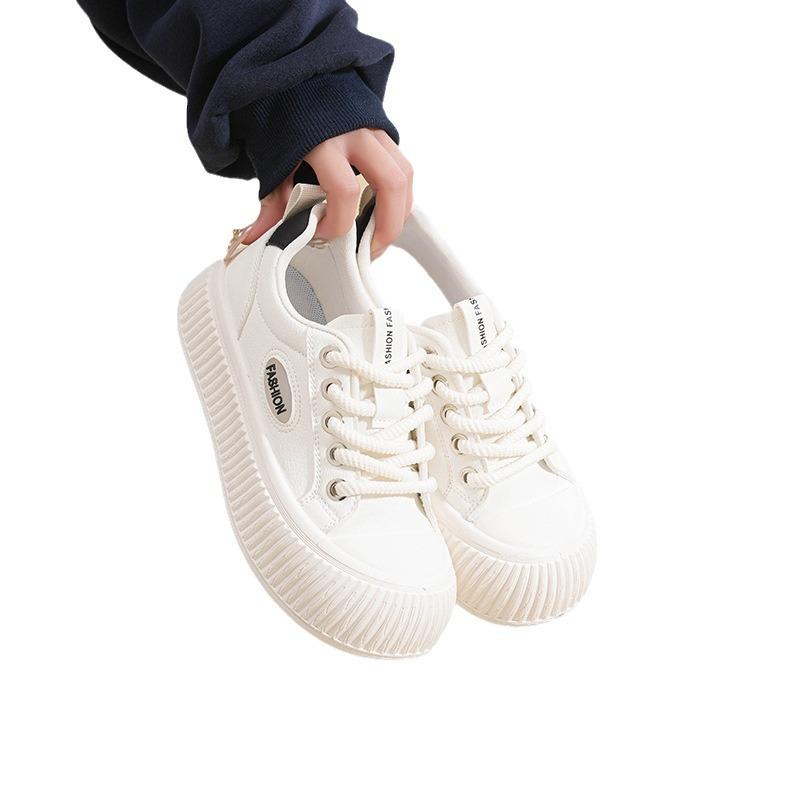 Spring New Leather White Shoes Versatile Thick Soles Show High Student Casual Shoes Sports Shoes Biscuit Shoes Women's