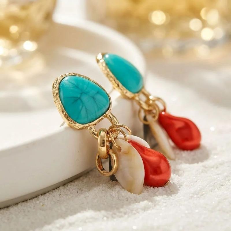 Vintage Ethnic Style Irregular Geometric Resin Beaded Drop Earrings For Women