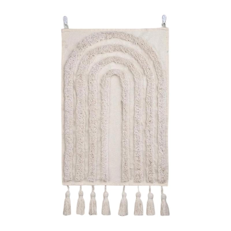 

White Linen Cotton Macrames Geometric Wall Hanging Tapestry With Fringed Tassels For Living Room Bedroom Study Decors 1