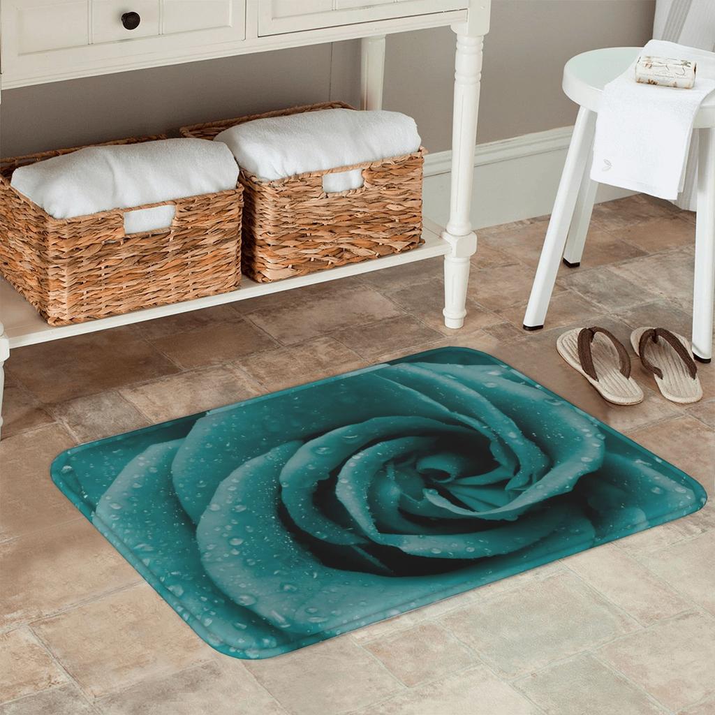 1PC Rose Pattern Kitchen Rug Non-Slip Door Mat Pop Design Bathroom Rug Bath Mat Carpet for Home Sink Laundry Decoreeree