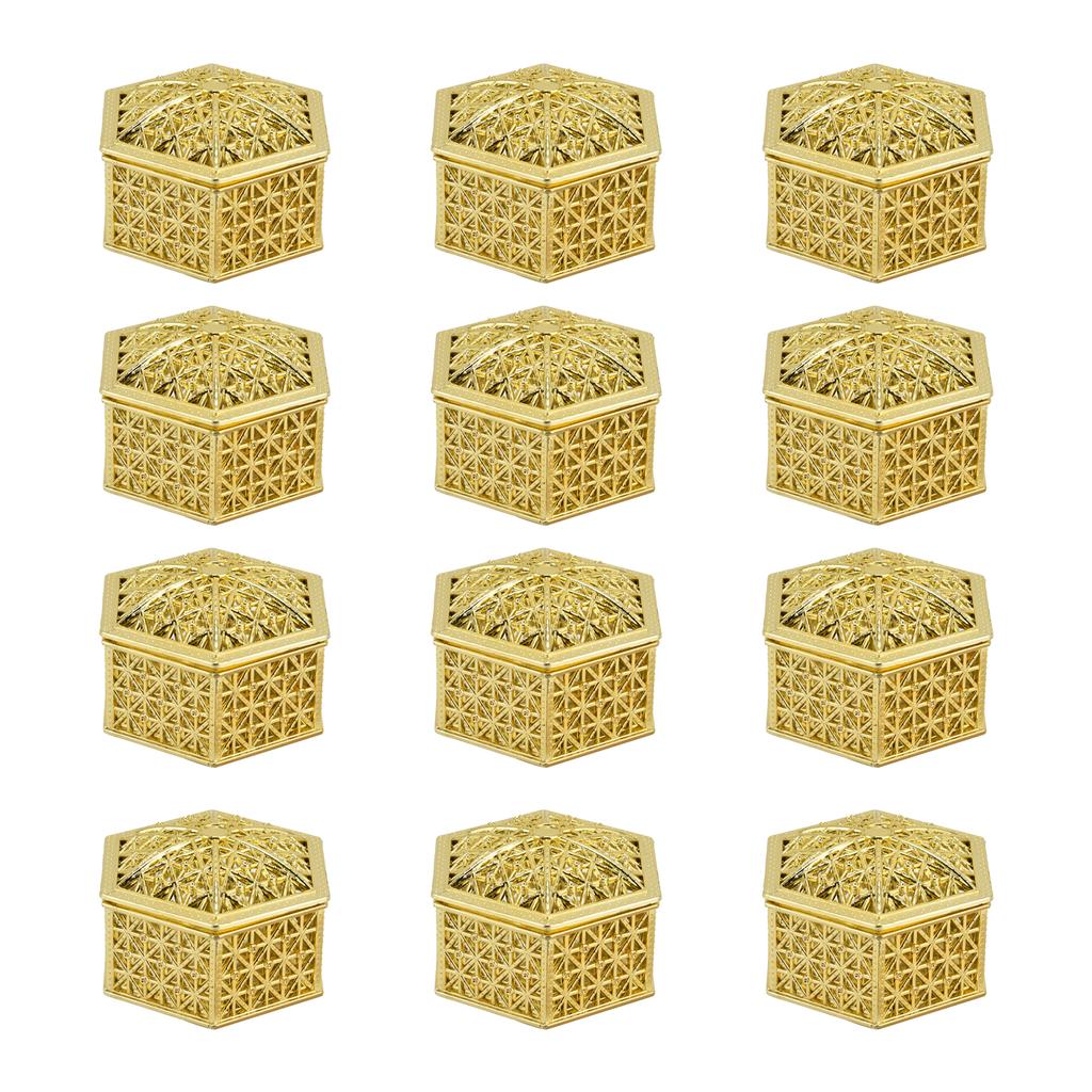 12PCS Hollow Candy Box Plastic Candy Case Container for Wedding Bridal Shower SuppliesGold Hexagonal